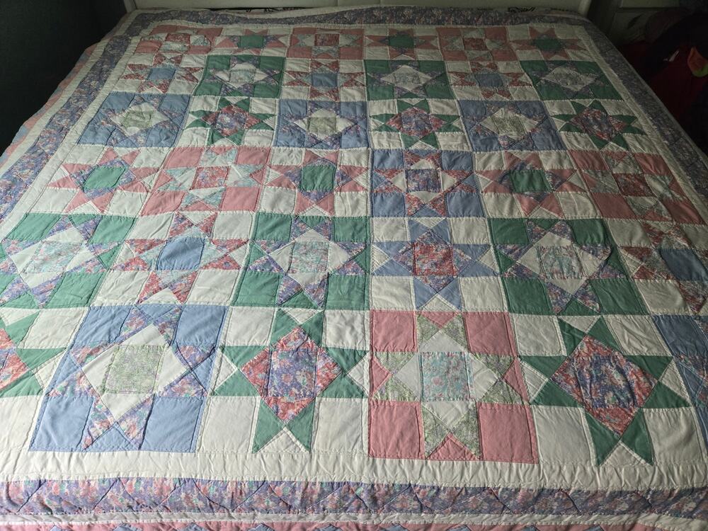 Vintage Arch Quilts Elmsford NY Patchwork Star Quilt Full Size Hand Quilted